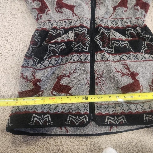 Vintage  Wool Woolrich Fleece Jacket - Hooded Long Coat - XMAS Deer Women M/L - Picture 7 of 7